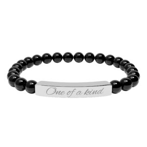 Engraved Natural Stone Stretch Bracelet — "One of a Kind" Beaded Bar Bracelet