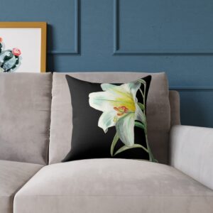 Easter Lily Floral Pillow — Square Canvas Decorative Throw Pillow